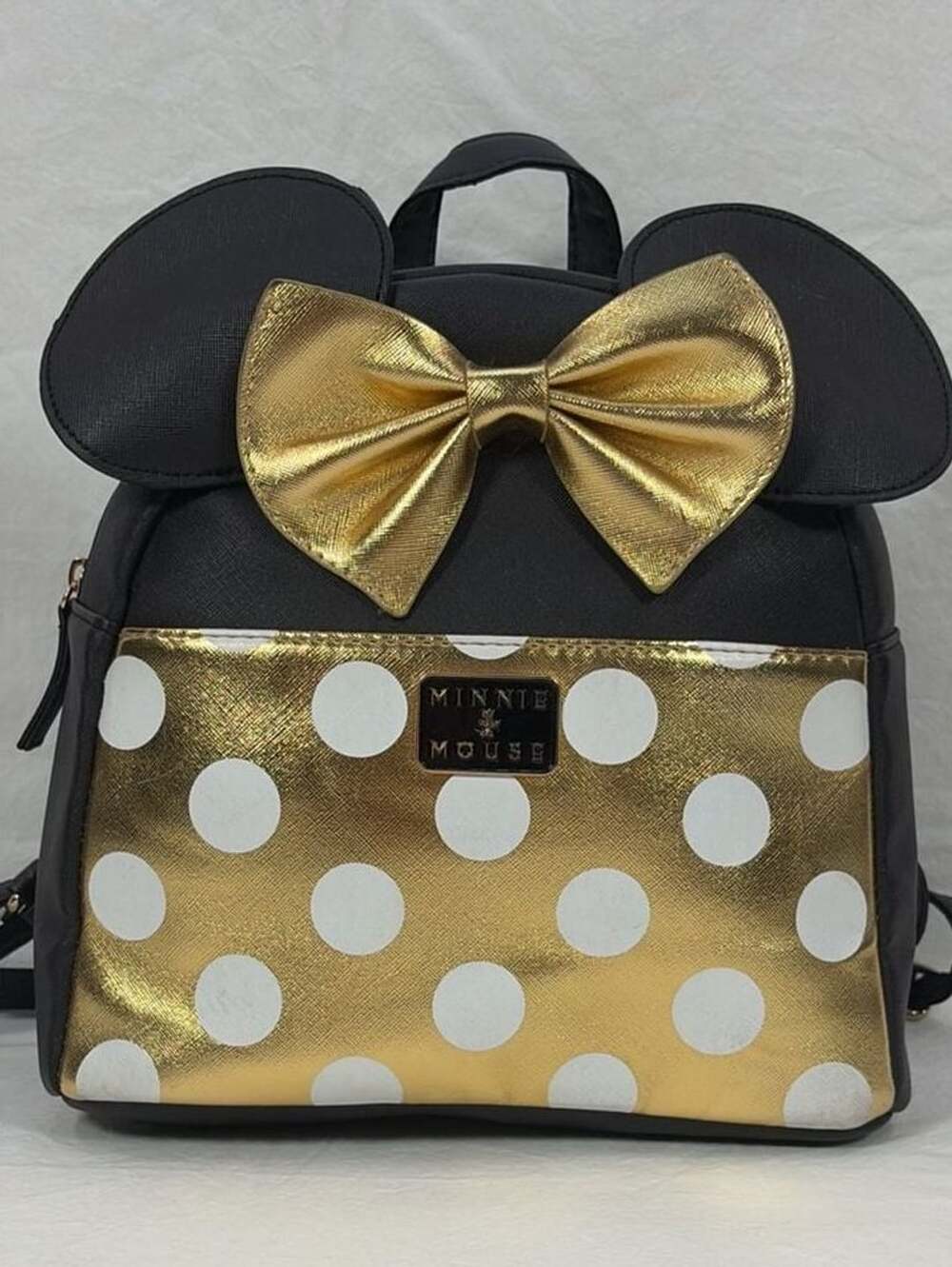 Disney Minnie Mouse Black and Gold Polka Dot Ears Mini Backpack
